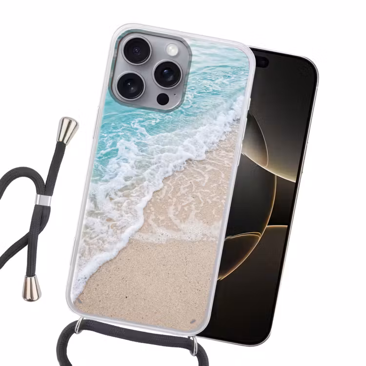 Strand - Zee - Golf - Natuur - Blauw Hoesje iPhone 16 Pro Max met koord klein -sfeer1