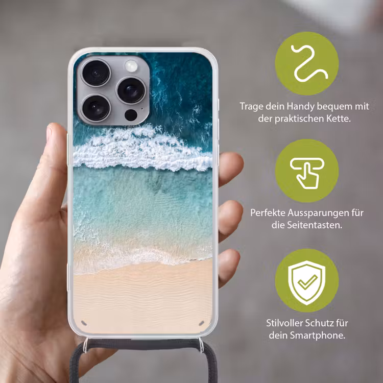 Strand - Zee - Golven - Natuur - Blauw Hoesje iPhone 16 Pro Max met koord klein -sfeer2_DE