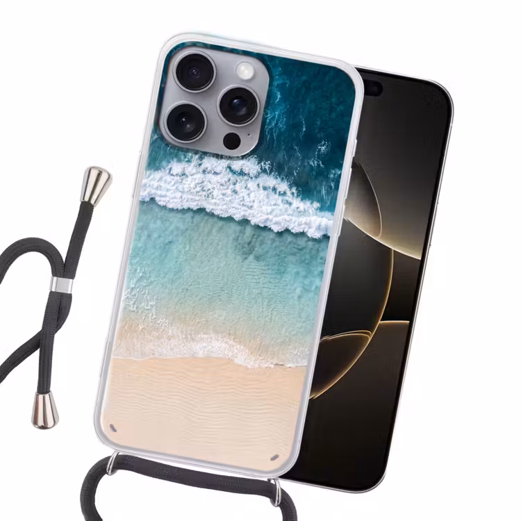 Strand - Zee - Golven - Natuur - Blauw Hoesje iPhone 16 Pro Max met koord klein -sfeer1