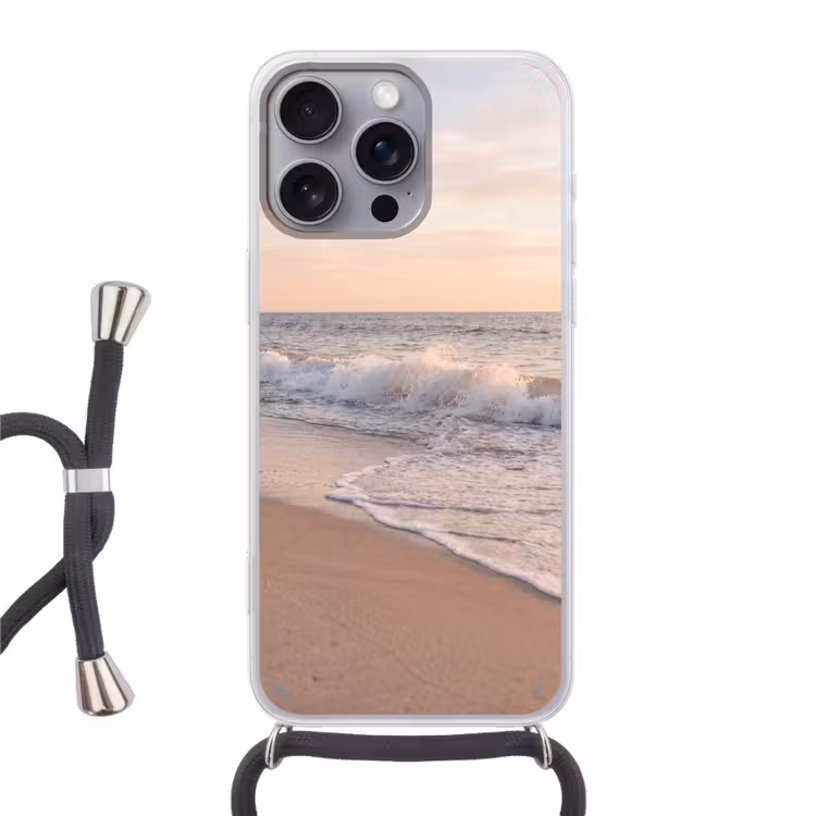Strand - Zee - Golven - Natuur - Zonsondergang Hoesje iPhone 16 Pro Max met koord klein -3d