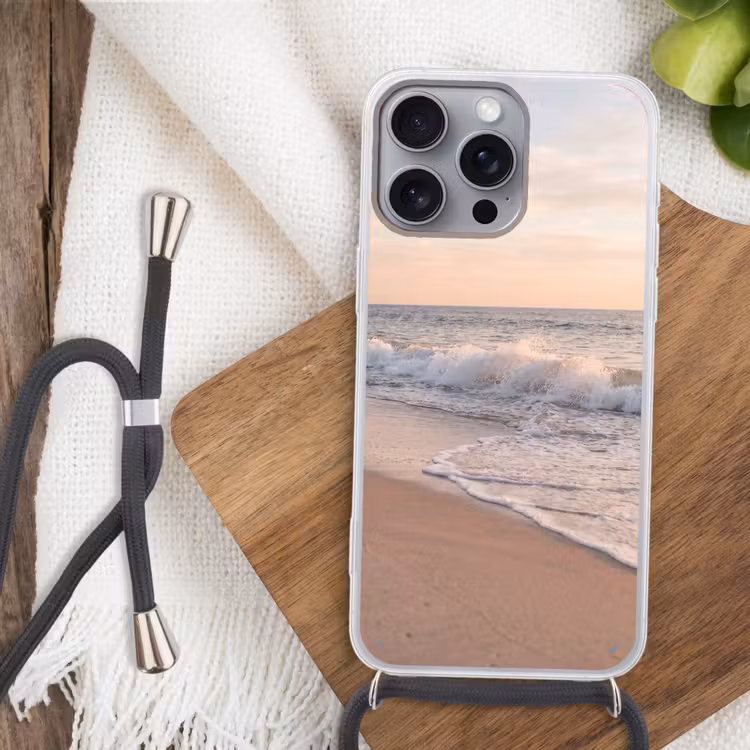 Strand - Zee - Golven - Natuur - Zonsondergang Hoesje iPhone 16 Pro Max met koord klein -sfeer4