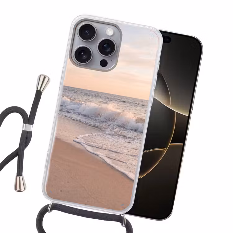 Strand - Zee - Golven - Natuur - Zonsondergang Hoesje iPhone 16 Pro Max met koord klein -sfeer1