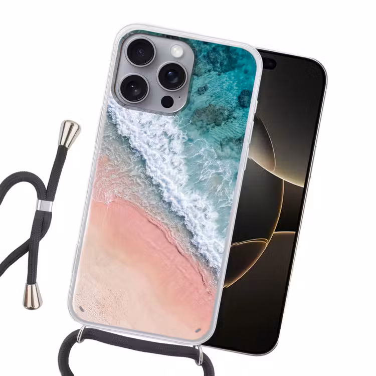 Strand - Oceaan - Golven - Roze Zand - Natuur Hoesje iPhone 16 Pro Max met koord klein -sfeer1