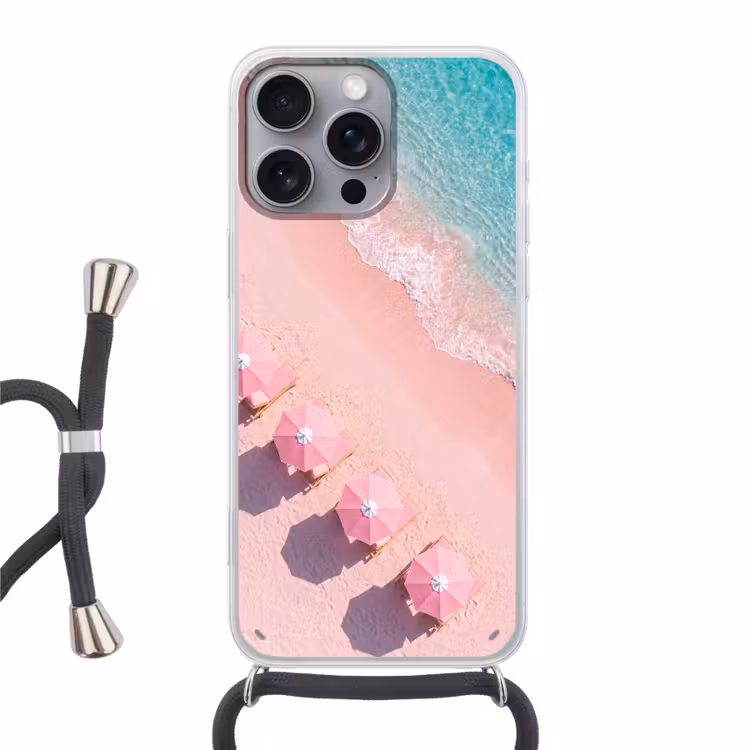 Strand - Roze zand - Zee - Zomer - Natuur Hoesje iPhone 16 Pro Max met koord klein -3d