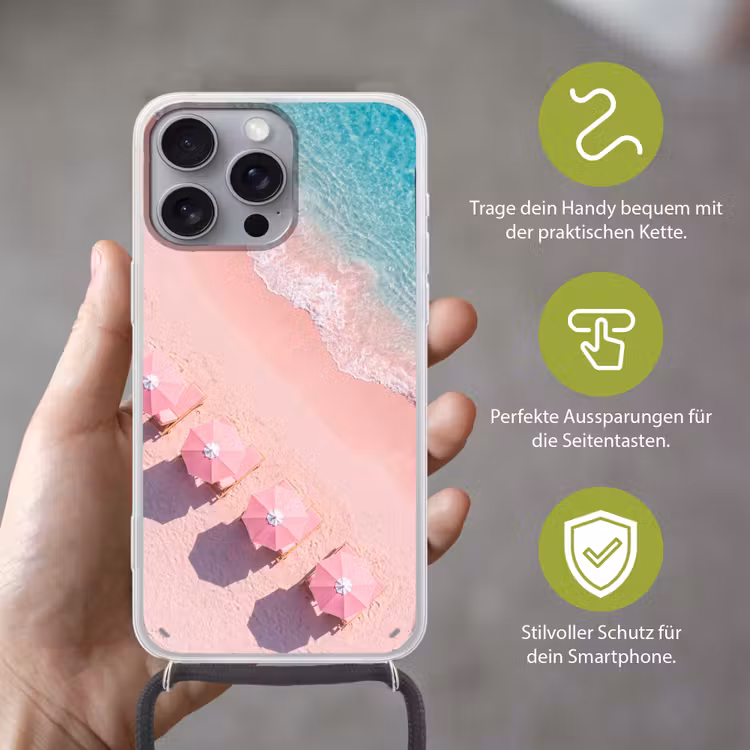 Strand - Roze zand - Zee - Zomer - Natuur Hoesje iPhone 16 Pro Max met koord klein -sfeer2_DE