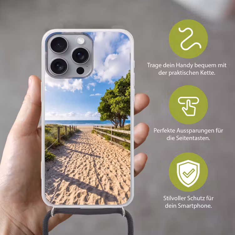 Strand - Zandpad - Oceaan - Natuur Hoesje iPhone 16 Pro Max met koord klein -sfeer2_DE