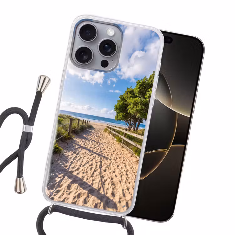 Strand - Zandpad - Oceaan - Natuur Hoesje iPhone 16 Pro Max met koord klein -sfeer1