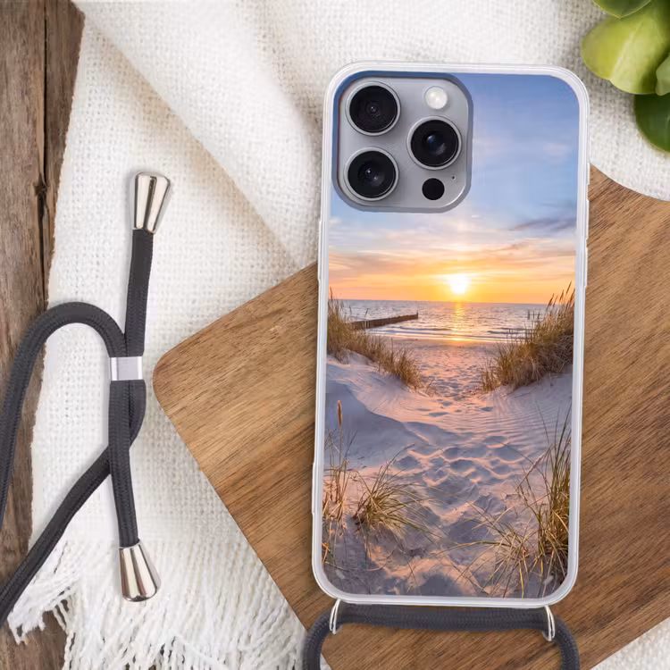 Strand - Zonsondergang - Natuur - Landschap Hoesje iPhone 16 Pro Max met koord klein -sfeer4