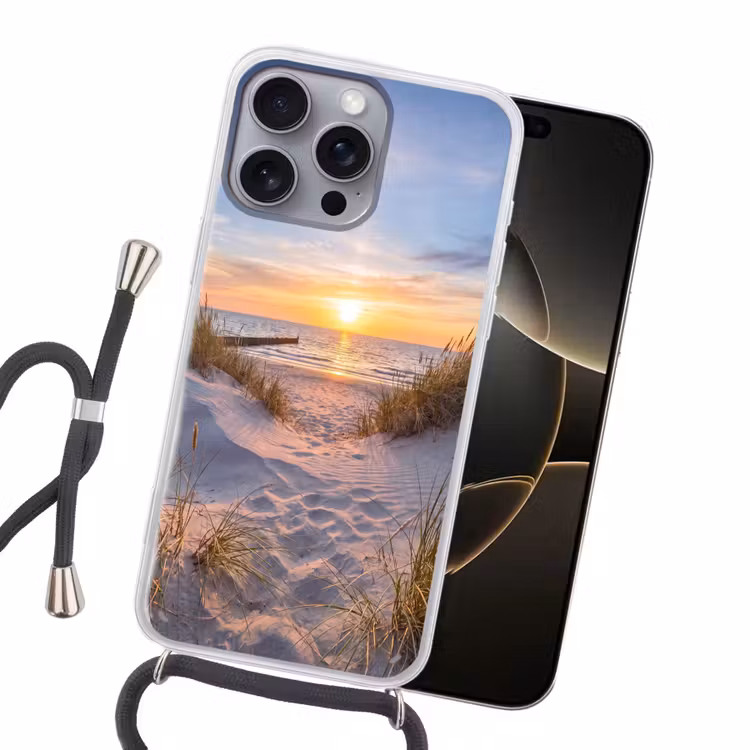 Strand - Zonsondergang - Natuur - Landschap Hoesje iPhone 16 Pro Max met koord klein -sfeer1