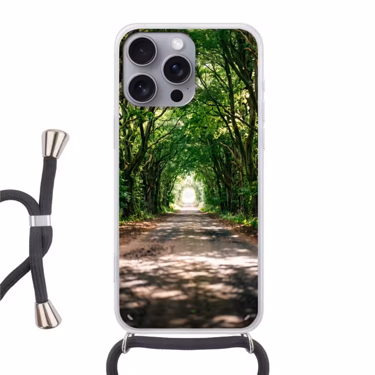 Weg - Bomen - Natuur - Groen Hoesje iPhone 16 Pro Max met koord klein -3d