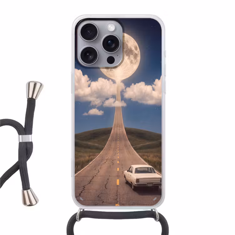 Handyhülle mit Band - Straße – Mond – Nacht - Weg - Maan - Nacht Hoesje iPhone 16 Pro Max met koord klein