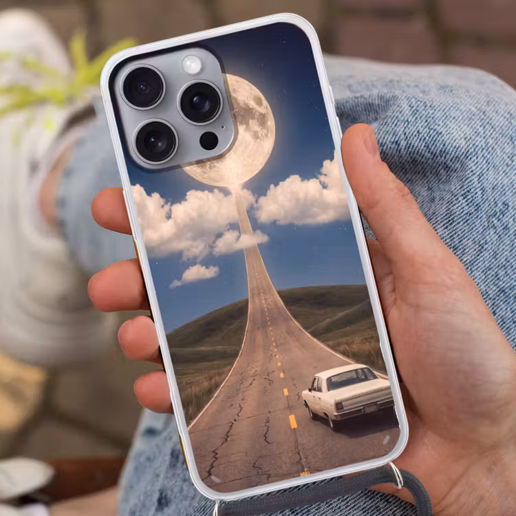 Handyhülle mit Band - Straße – Mond – Nacht - Weg - Maan - Nacht Hoesje iPhone 16 Pro Max met koord klein