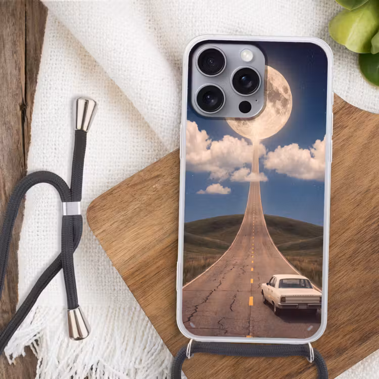 Handyhülle mit Band - Straße – Mond – Nacht - Weg - Maan - Nacht Hoesje iPhone 16 Pro Max met koord klein