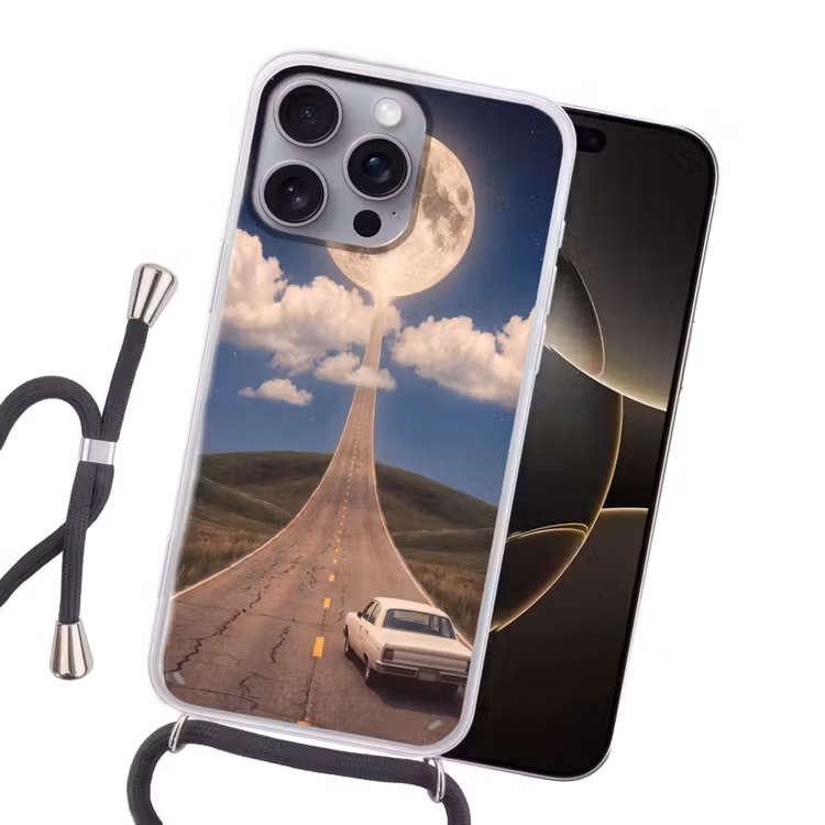 Handyhülle mit Band - Straße – Mond – Nacht - Weg - Maan - Nacht Hoesje iPhone 16 Pro Max met koord klein