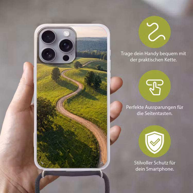 Weg - Weide - Natuur - Groen Hoesje iPhone 16 Pro Max met koord klein -sfeer2_DE