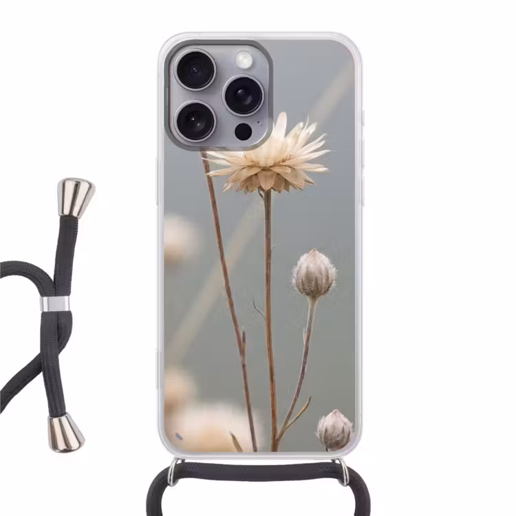 Strobloemen - Wit - Daglicht Hoesje iPhone 16 Pro Max met koord klein -3d