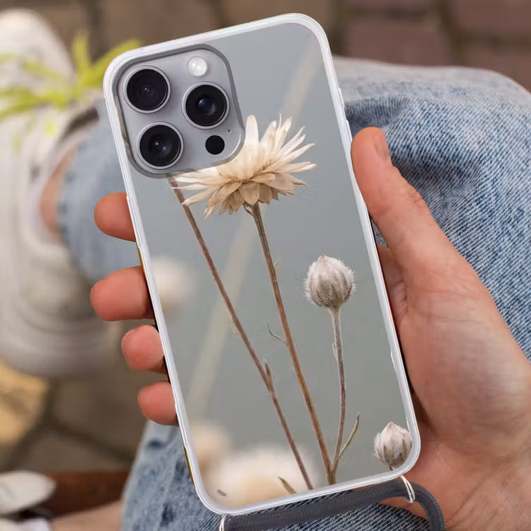 Strobloemen - Wit - Daglicht Hoesje iPhone 16 Pro Max met koord klein -sfeer3