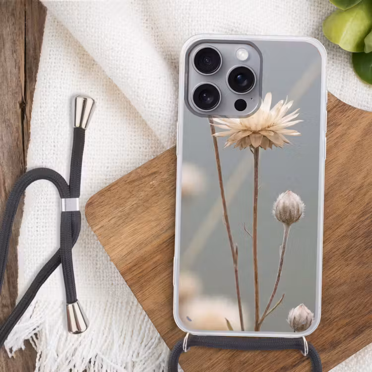 Strobloemen - Wit - Daglicht Hoesje iPhone 16 Pro Max met koord klein -sfeer4