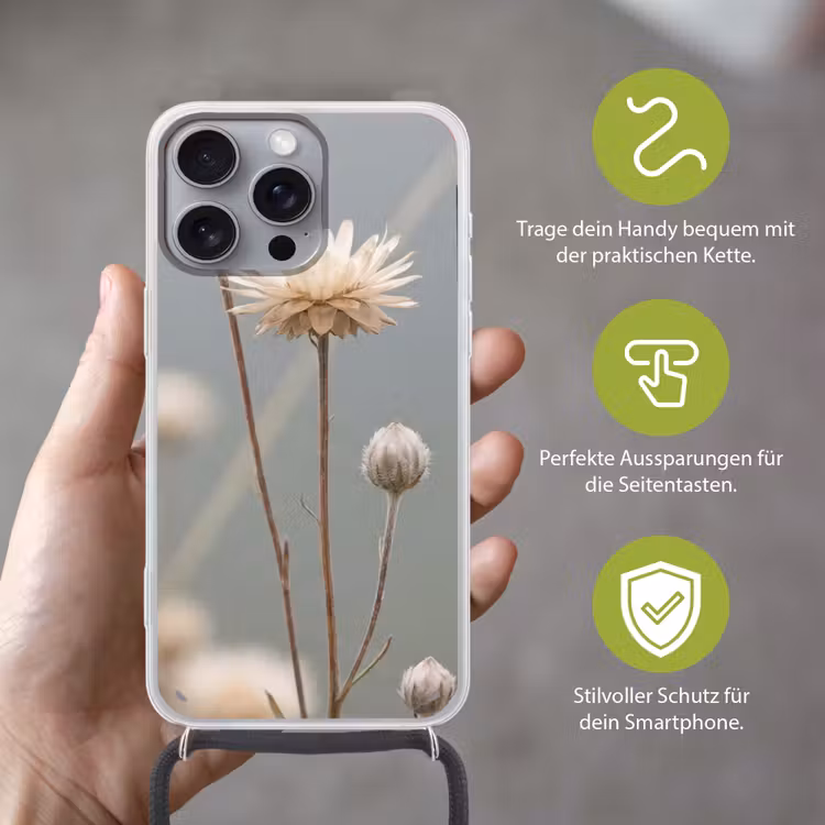 Strobloemen - Wit - Daglicht Hoesje iPhone 16 Pro Max met koord klein -sfeer2_DE