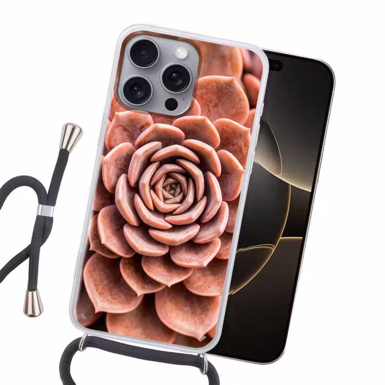 Vetplant - Organisch - Roze Hoesje iPhone 16 Pro Max met koord klein -sfeer1