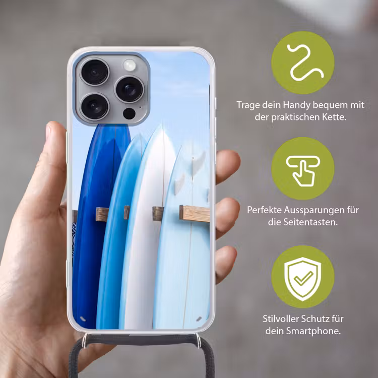Surfplank - Strand - Zomer - Blauw - Water Hoesje iPhone 16 Pro Max met koord klein -sfeer2_DE