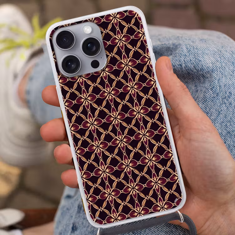 Symmetrisch - Tegel - Burgundy Hoesje iPhone 16 Pro Max met koord klein 804 -sfeer3