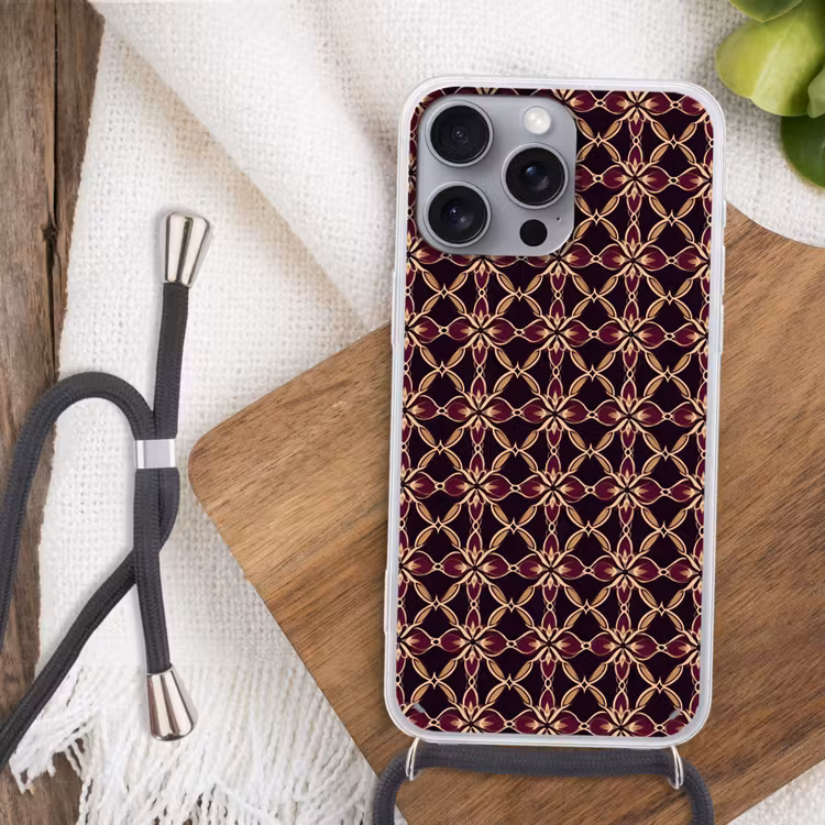 Symmetrisch - Tegel - Burgundy Hoesje iPhone 16 Pro Max met koord klein 804 -sfeer4