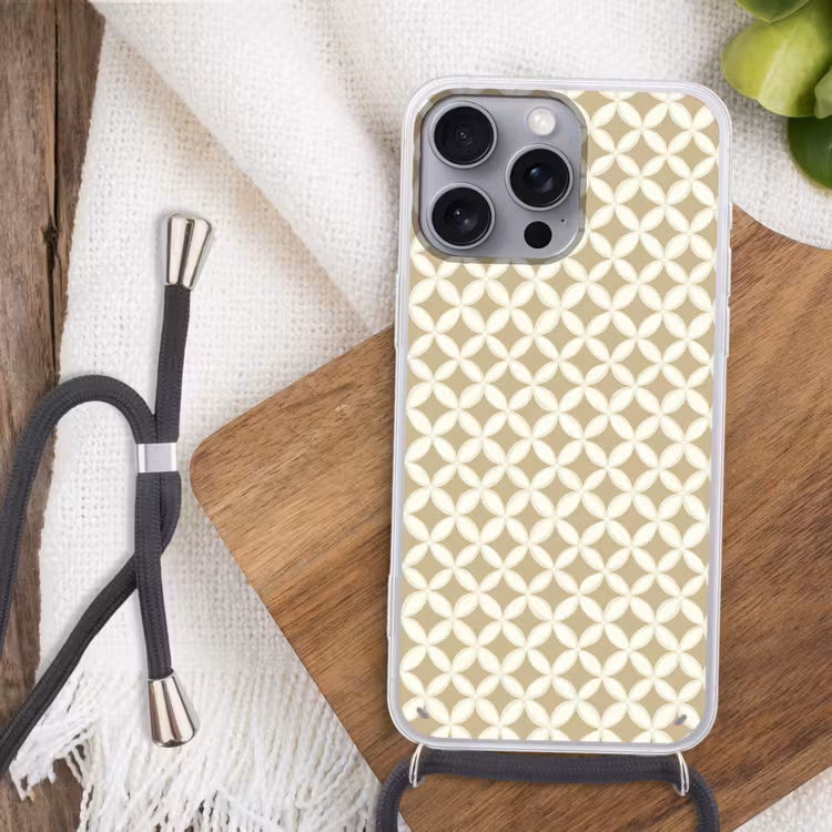 Symmetrisch - Motief - Beige Hoesje iPhone 16 Pro Max met koord klein 804 -sfeer4