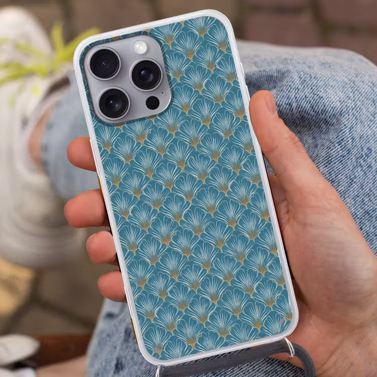 Symmetrisch - Patroon - Blauw Hoesje iPhone 16 Pro Max met koord klein 804 -sfeer3