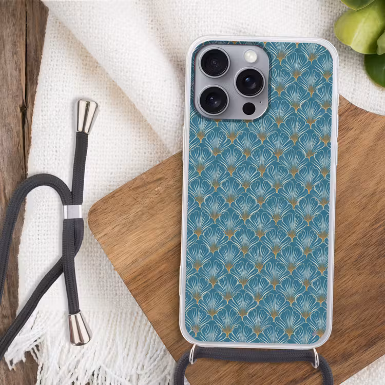 Symmetrisch - Patroon - Blauw Hoesje iPhone 16 Pro Max met koord klein 804 -sfeer4