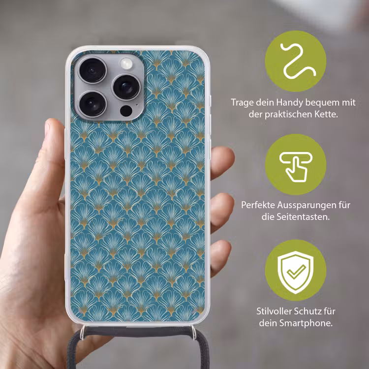 Symmetrisch - Patroon - Blauw Hoesje iPhone 16 Pro Max met koord klein 804 -sfeer2_DE