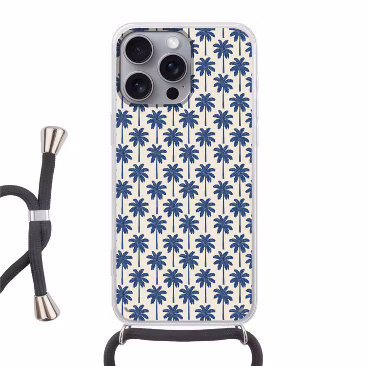 Symmetrisch - Palm - Blauw Hoesje iPhone 16 Pro Max met koord klein 804 -3d