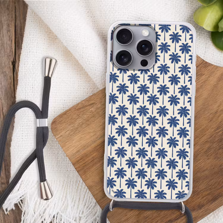 Symmetrisch - Palm - Blauw Hoesje iPhone 16 Pro Max met koord klein 804 -sfeer4