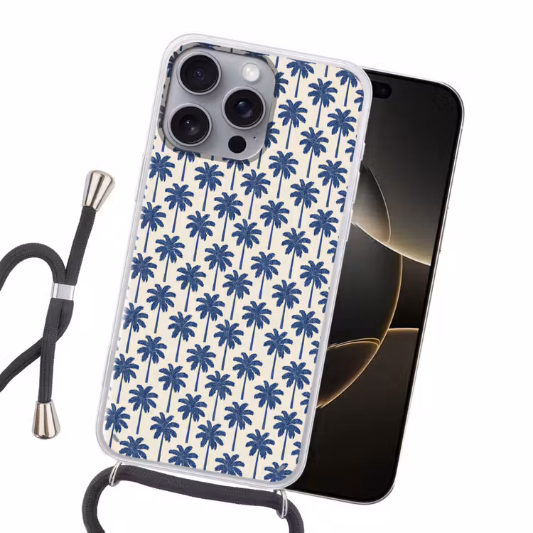 Symmetrisch - Palm - Blauw Hoesje iPhone 16 Pro Max met koord klein 804 -sfeer1