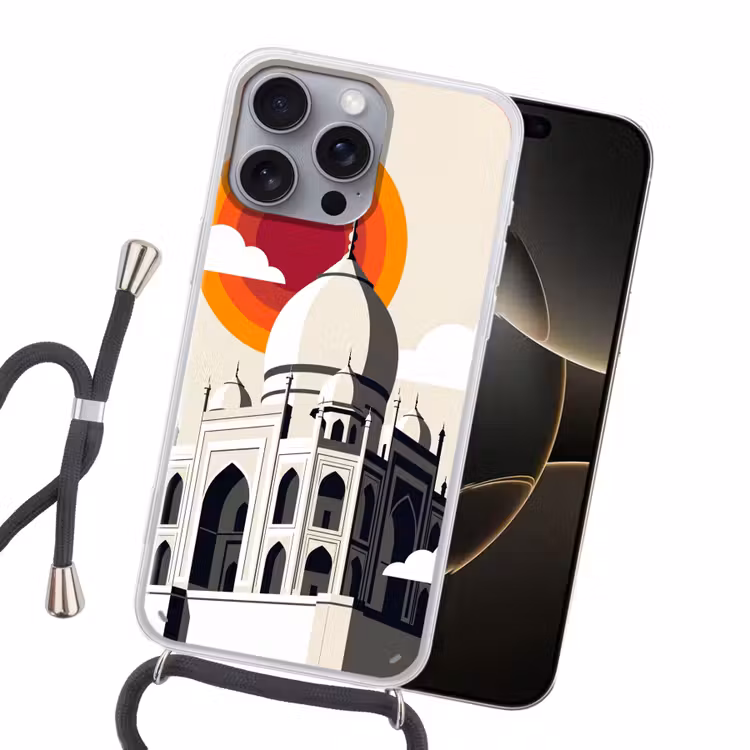 Taj Mahal - Zon - Koepel - Architectuur - India - Grafisch Hoesje iPhone 16 Pro Max met koord klein -sfeer1