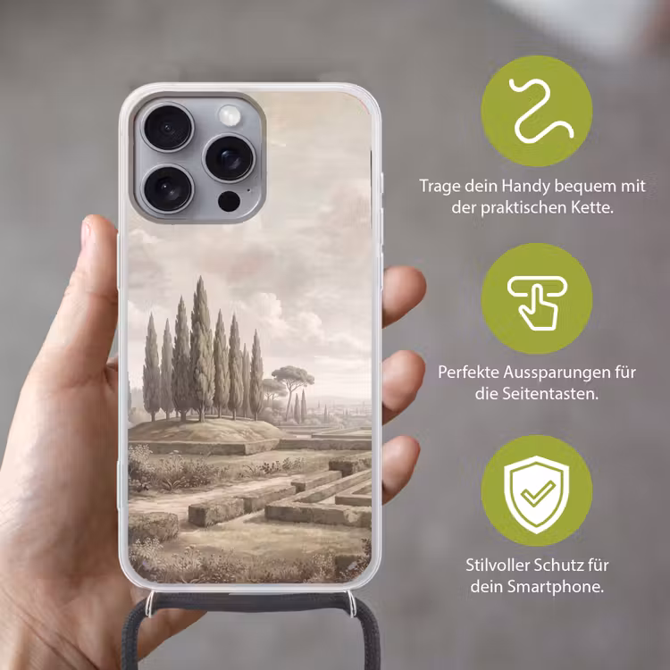 Vallei - Tuin - Natuur - Groen Hoesje iPhone 16 Pro Max met koord klein -sfeer2_DE