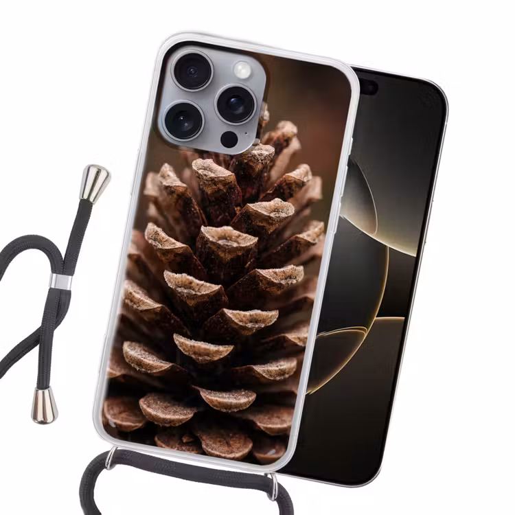 Dennenappel - Bos - Herfst - Bruin - Sfeervol Hoesje iPhone 16 Pro Max met koord klein -sfeer1