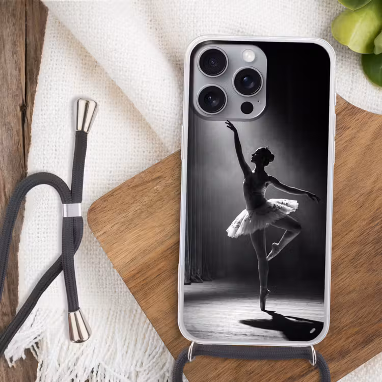 Danser - Podium - Zwart-wit - Kunst - Klassiek Hoesje iPhone 16 Pro Max met koord klein -sfeer4