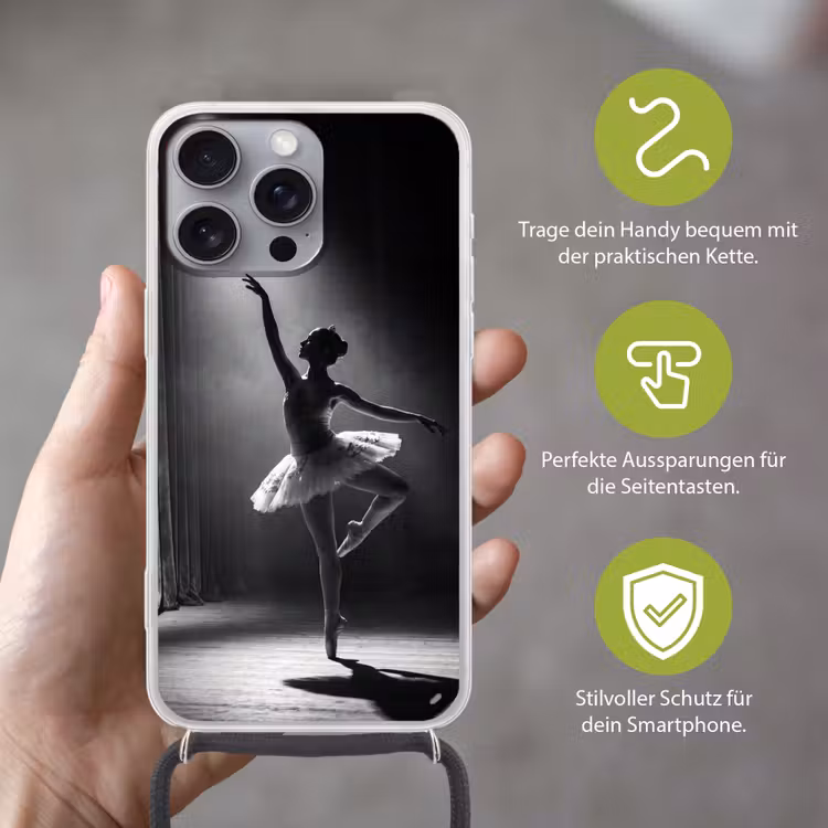 Danser - Podium - Zwart-wit - Kunst - Klassiek Hoesje iPhone 16 Pro Max met koord klein -sfeer2_DE