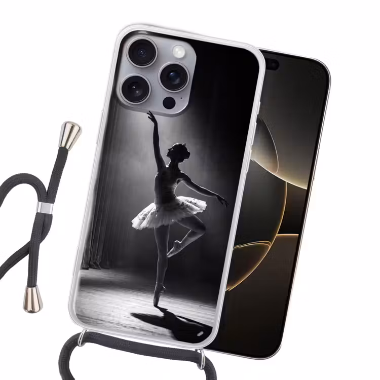 Danser - Podium - Zwart-wit - Kunst - Klassiek Hoesje iPhone 16 Pro Max met koord klein -sfeer1