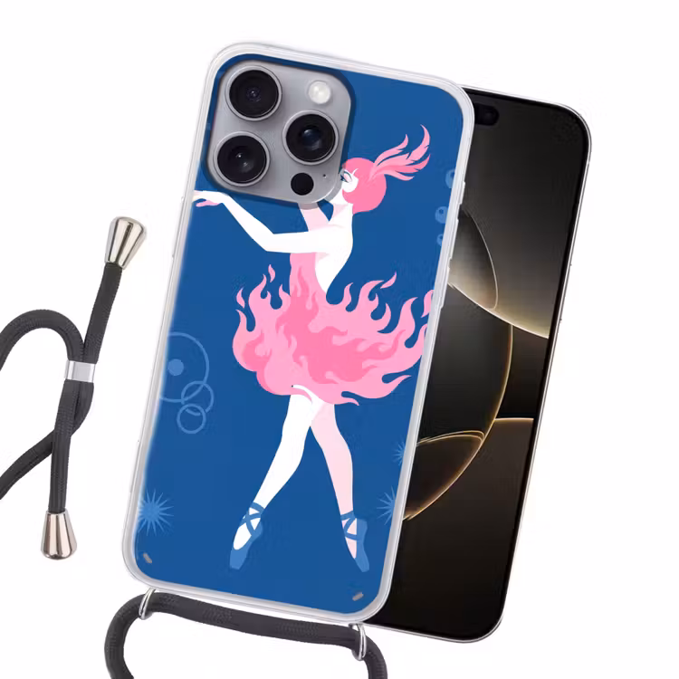 Danseres - Vlammenrok - Abstract - Roze - Blauw Hoesje iPhone 16 Pro Max met koord klein -sfeer1