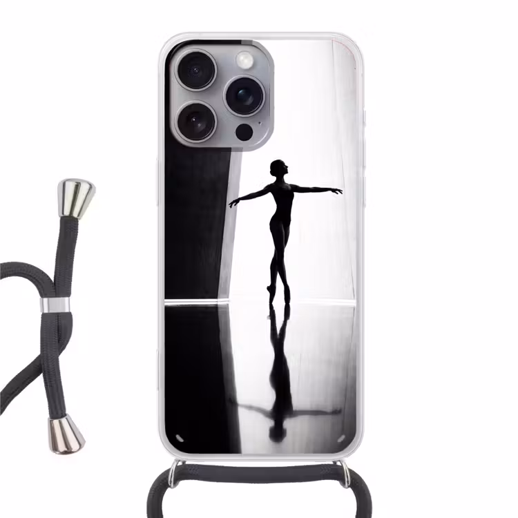 Danser - Silhouette - Kunst - Modern - Zwart-wit Hoesje iPhone 16 Pro Max met koord klein -3d