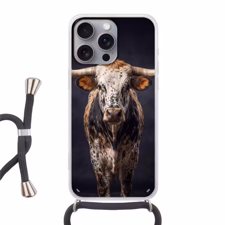 Stier - Kleurrijk - Hoorns Hoesje iPhone 16 Pro Max met koord klein -3d