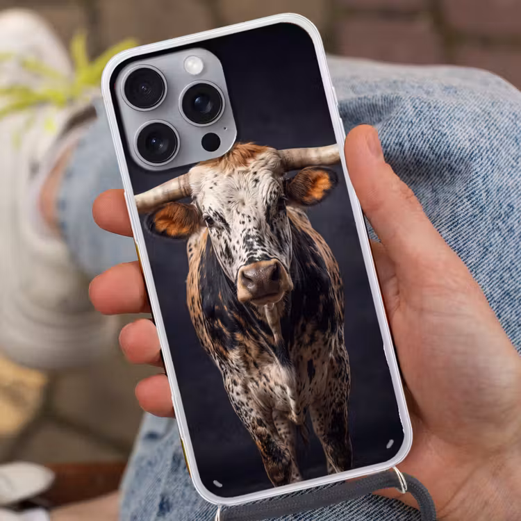 Stier - Kleurrijk - Hoorns Hoesje iPhone 16 Pro Max met koord klein -sfeer3
