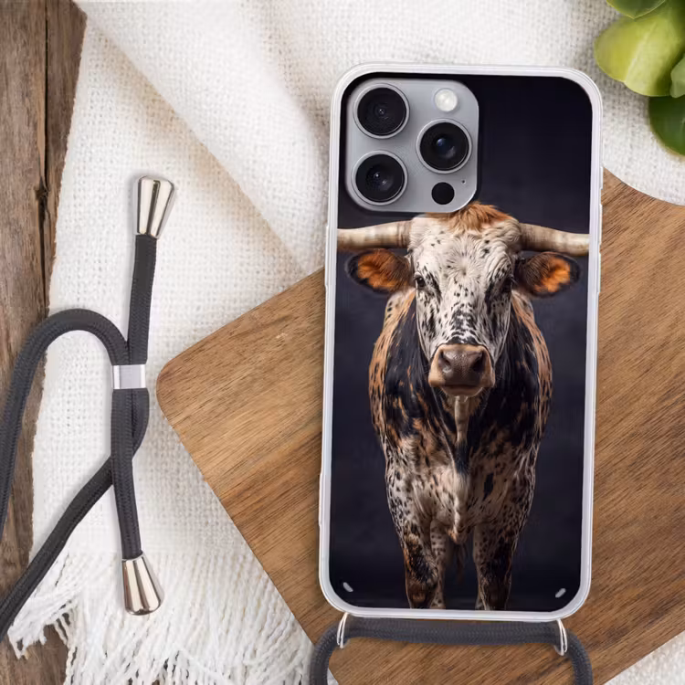 Stier - Kleurrijk - Hoorns Hoesje iPhone 16 Pro Max met koord klein -sfeer4
