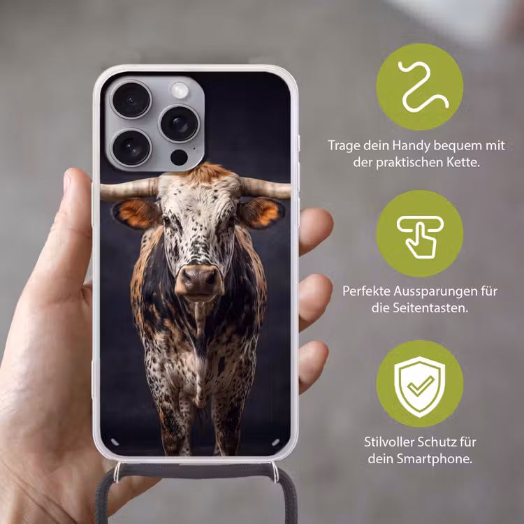 Stier - Kleurrijk - Hoorns Hoesje iPhone 16 Pro Max met koord klein -sfeer2_DE