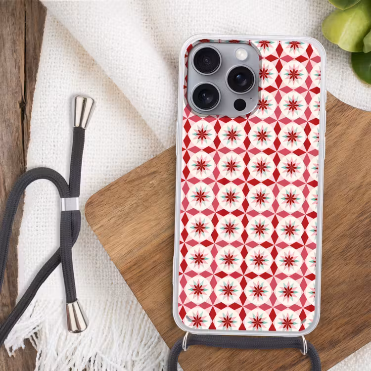 Tegelpatroon - Sterren - Retro - Roze - Mintgroen Hoesje iPhone 16 Pro Max met koord klein 804 -sfeer4