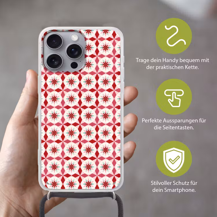 Tegelpatroon - Sterren - Retro - Roze - Mintgroen Hoesje iPhone 16 Pro Max met koord klein 804 -sfeer2_DE