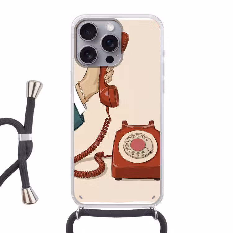 Telefoon - Hand - Vintage - Communicatie - Rood Hoesje iPhone 16 Pro Max met koord klein -3d