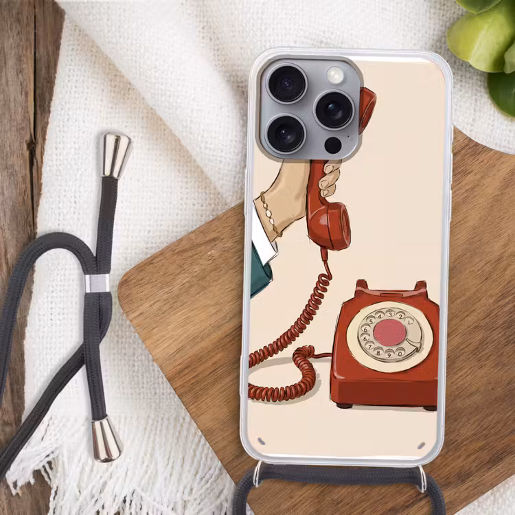 Telefoon - Hand - Vintage - Communicatie - Rood Hoesje iPhone 16 Pro Max met koord klein -sfeer4